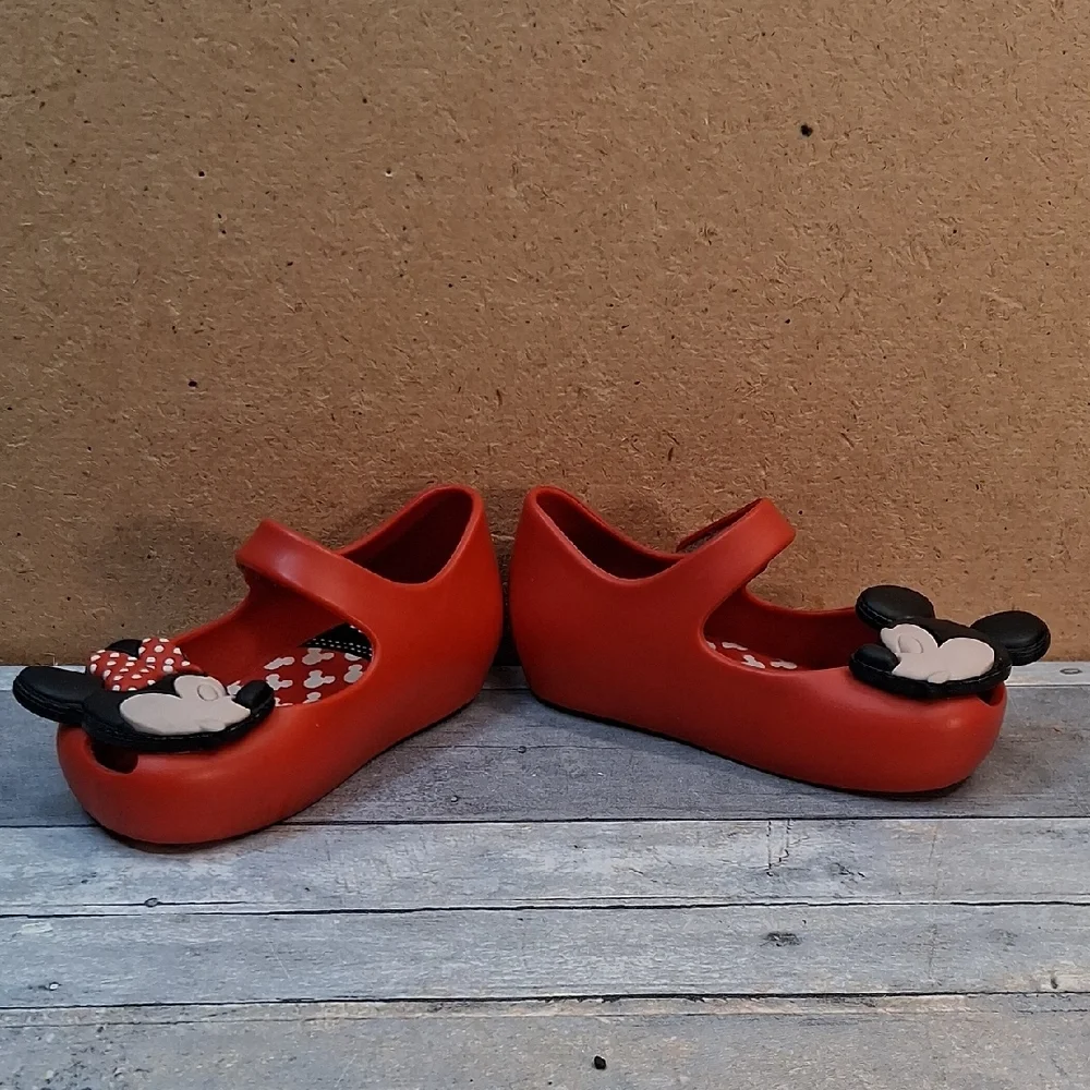 Mini Melissa Mickey and Minnie Mouse Red Jelly Mary Jane Shoes Size 5